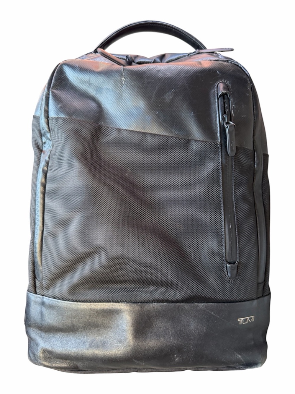 Tumi Black Backpack with Leather Trim - Men's Everyday Pack